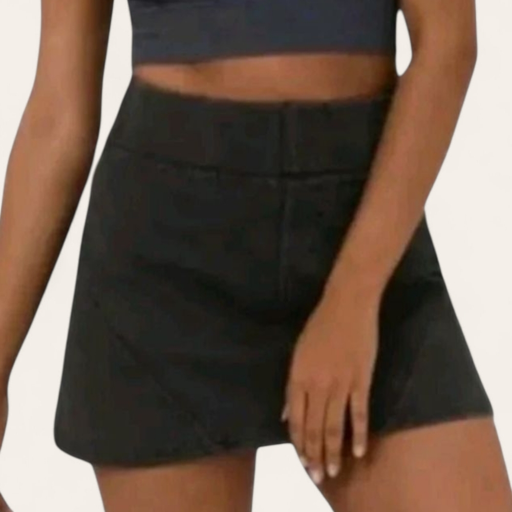 Halara Flex Black Denim Wide Stretch Waistband A-Line Mini Skirt Size Large